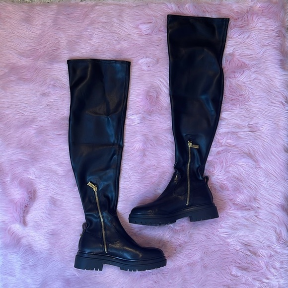 Michael Kors black leather over the knee heeled boots size 6.5 - Picture 1 of 7